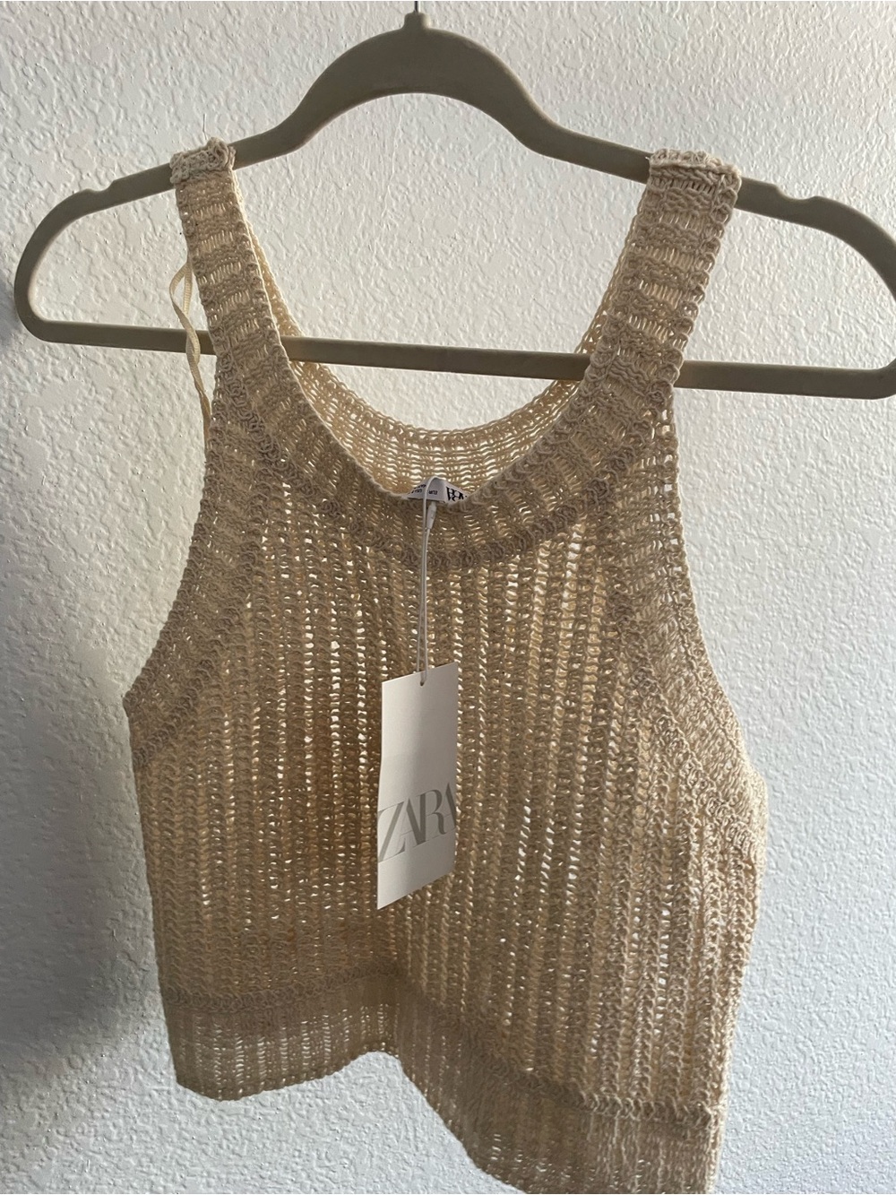 ZARA Beige Open-Knit Sleeveless Tank